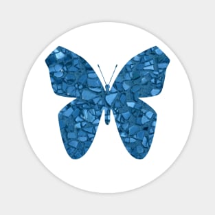 Blue butterfly. The effect of broken glass, mosaic. Magnet